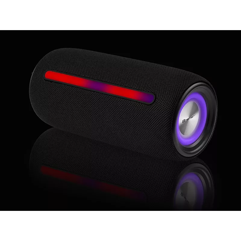 Nešiojamas stereo garsiakalbis TRACER Stripe Black – 10 W RMS, Bluetooth / laidinis, USB-A ir USB-C, MicroSD, įmontuota baterija (iki 5 h)