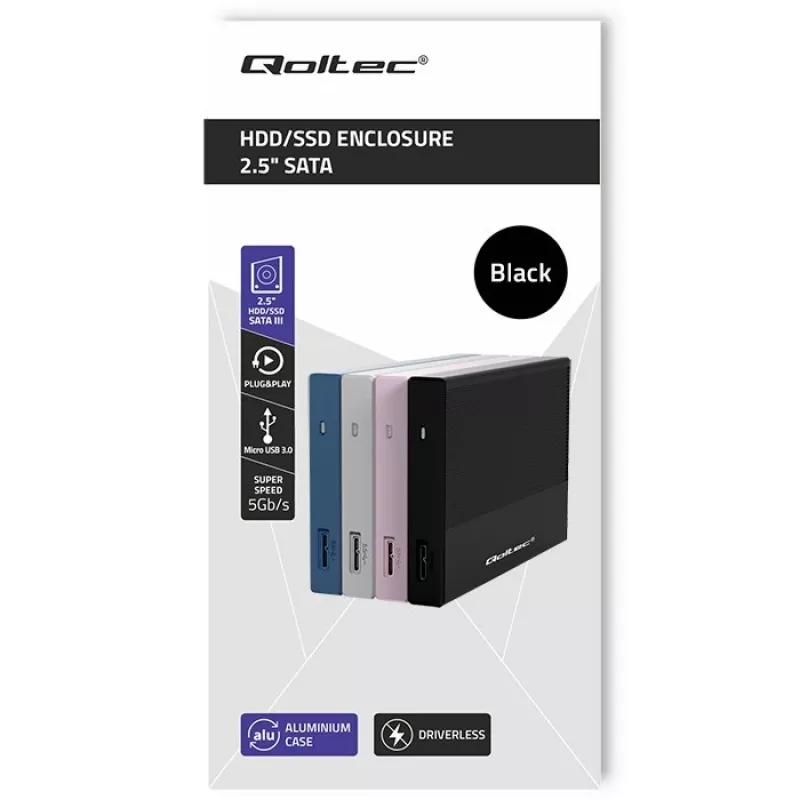 Išorinis dėklas 2,5 inch SATA SSD/HDD QOLTEC 52277 USB 3.0