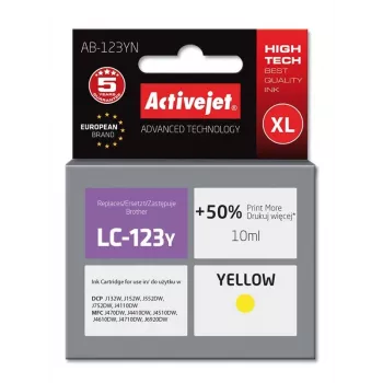 Activejet AB-123YN rašalas (pakaitalas Brother LC123Y/121Y; Supreme; 10 ml; geltona)