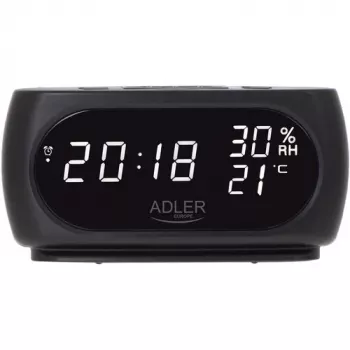 Adler AD 1186 LED žadintuvas su termometru ir higrometru, juodas