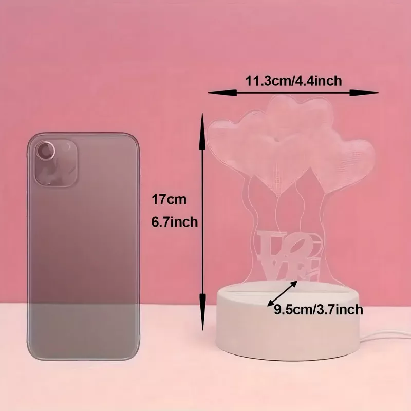 Naktinė lemputė Extralink HOME 3D optinė iliuzija Four Hearts USB stalinė lempa