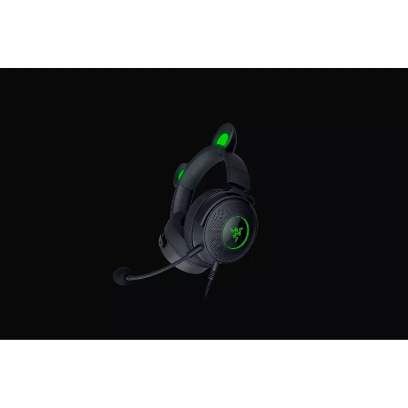 Razer Kraken V2 Pro Kitty Edition, laidinis, uždedamas ant galvos, juodas, žaidimų ausinių rinkinys