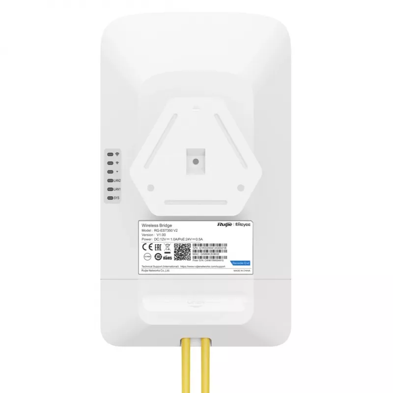 Ruijie Reyee RG-EST350 V2 bevielis tiltas 5 GHz 802.11ac dviejų srautų, 867 Mbps, 5 km, 15 dB, PoE, baltos spalvos