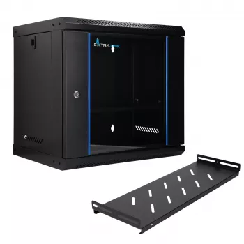 EXTRALINK LITE 9U 530×400 sieninis stelažo korpusas juodas su lentyna