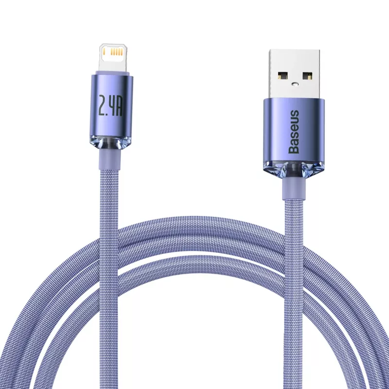 Baseus Crystal Shine laidas USB į Lightning, 2,4A, 2m (violetinis)