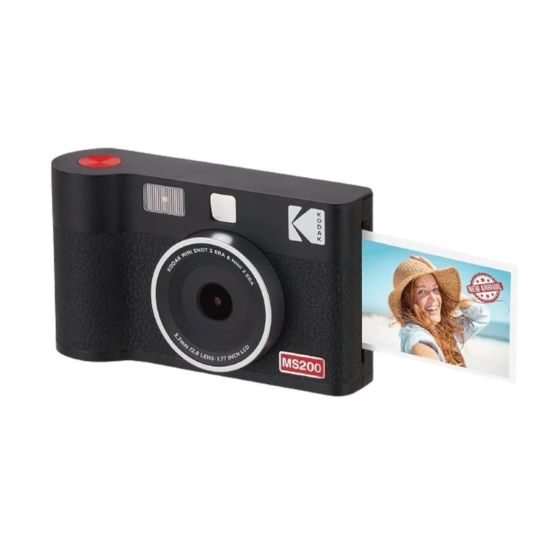 Momentinė kamera Kodak Mini Shot 2 Era – nešiojama momentinė nuotraukų kamera su įmontuotu spausdintuvu, juoda