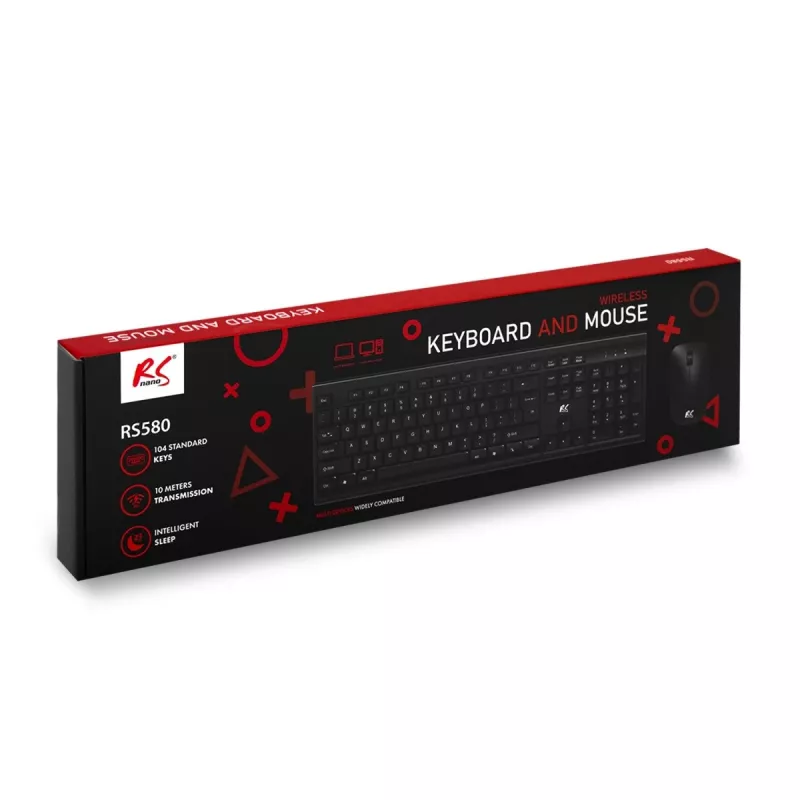 Belaidis klaviatūros ir pelės rinkinys NanoRS RS580 su ergonomišku dizainu