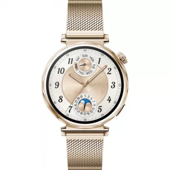 Išmanusis laikrodis HUAWEI WATCH GT5 41 mm — 1,32 colio AMOLED, 466×466, 323 mAh, nerūdijančio plieno korpusas, auksinė apyrankė