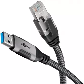 Ethernet kabelis USB-A 3.2 Gen1 kištukas > RJ-45 kištukas, LAN adapteris juodas/sidabrinis, 5 m, pintas tekstilinis apvalkalas