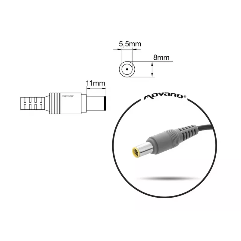 Nešiojamojo kompiuterio įkroviklis MITSU 20V 4.5A (8.0x5.5 mm lizdas), skirtas Lenovo