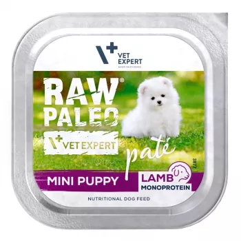 Šlapias šunų ėdalas VETEXPERT RAW PALEO Pâte Mini Puppy Lamb 150 g, pilnavertis pašaras mažų veislių šuniukams, 80,5 % drėgmės