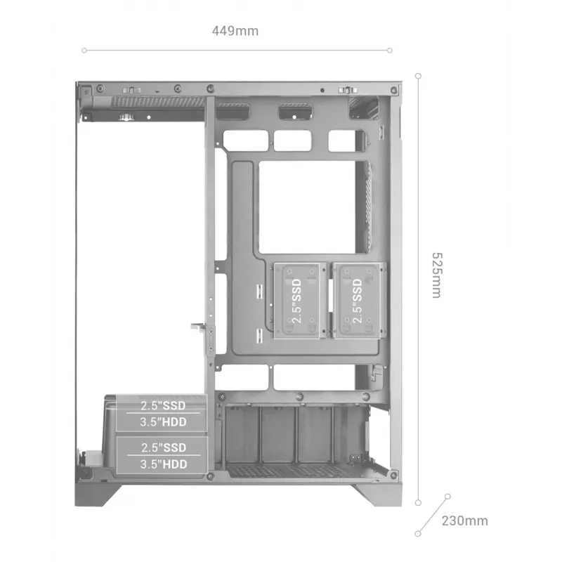TACENS Mars Gaming MCPRISMA Midi Tower PC korpusas, juodas, grūdintas stiklas, ATX/Micro-ATX/Mini-ITX, 2x3,5 colio + 2x2,5 colio lizdai