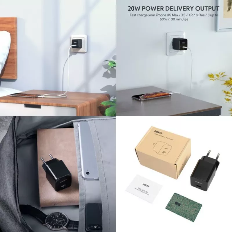 Sieninis įkroviklis Aukey PA-Y20S 20W USB-C Power Delivery, kompaktiškas, vieno prievado