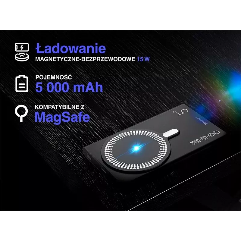 Nešiojamas įkroviklis TRACER AirMag2 — 5000 mAh, MagSafe suderinamas, USB-C PD 20W, belaidis įkrovimas, 115 g, 1 prievadas