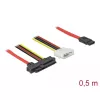 Delock SAS/SATA kabelis - SAS 12Gbit/s - vidinis maitinimas, 4 kontaktų, vidinis SAS, 29 kontaktų (SFF-8482) į SATA (moteriška) - 50 cm