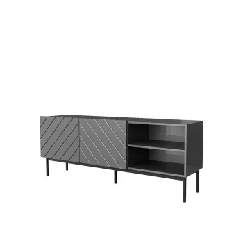 Spintelė AV/TV Cama Meble ABETO RTV ant juodo plieninio rėmo 150x42x60 cm grafitas/blizgus grafitas