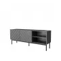 Spintelė AV/TV Cama Meble ABETO RTV ant juodo plieninio rėmo 150x42x60 cm grafitas/blizgus grafitas