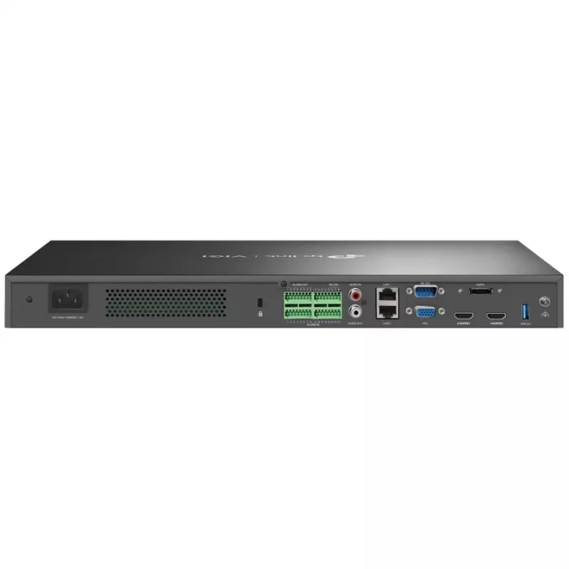 TP-Link VIGI 64 kanalų tinklinis vaizdo registratorius, 64 įėjimai, 4K 3840×2160, 16 kanalų atkūrimas, SATA HDD, iki 64 TB, 2×LAN, USB-A