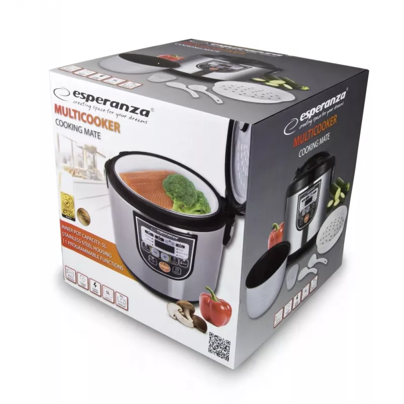 Multivirduvas ESPERANZA EKG011, 5 L, 860 W, juodas/nerūdijantis plienas