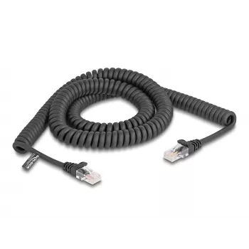 DeLOCK RJ45 spiralinis laidas, kištukas-kištukas, Cat.5e, 3 m, juodas