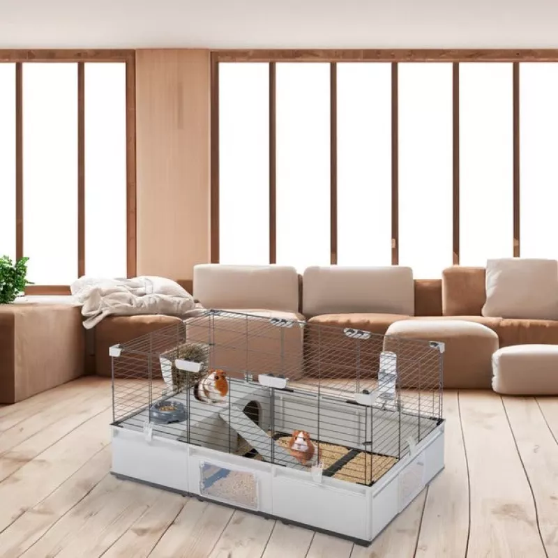 Narvas FERPLAST Modular 2 triušiams ir jūrų kiaulytėms 109x72x56 cm, metalinis, pilkas, tarpai tarp strypų 23 mm