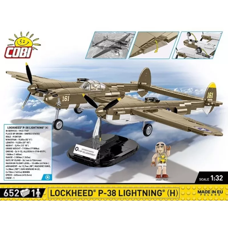 Cobi Building Blocks Lockheed P-38H Lightning rinkinys 5763 – konstruktorius, kolekcinis lėktuvo modelis