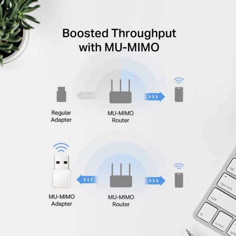 Belaidis USB tinklo adapteris MERCUSYS MA30N – dviejų juostų Wi-Fi (2,4/5 GHz), 400/867 Mbps, USB 2.0, vidinė antena, baltas