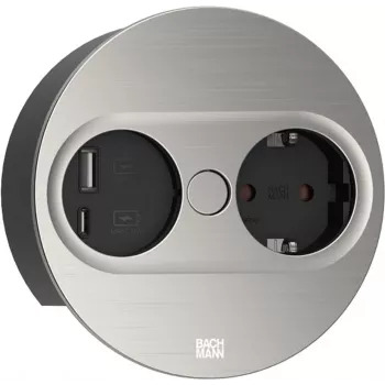 Bachmann 946.004 TWIST 2 įleidžiamas kištukinis lizdas Type F su USB A ir USB C, nerūdijantis plienas