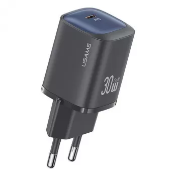 usams 30W GaN USB-C greitasis įkroviklis USA001446 – 30W USB-C PD sieninis nešiojamas įkroviklis, juodas