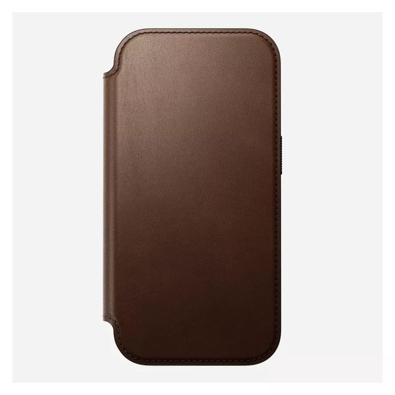 Odinė dėklo-knygelė Nomad Modern Leather Folio, skirta iPhone 17 Pro, ruda, 6,3 colio (16 cm), 4 kortelių kišenės