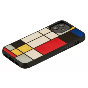 Man and Wood dėklas iPhone 12 mini – medinė nugarėlė, juodas rėmelis