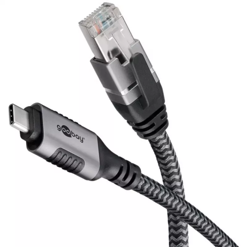 Goobay 70752 USB-C 3.1 į RJ45 Ethernet kabelis, Cat6 F/UTP, 5 m, juodas/sidabrinis