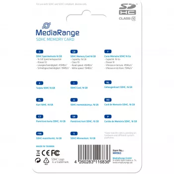 Atminties kortelė MediaRange 16GB SDHC Class 10 MR963