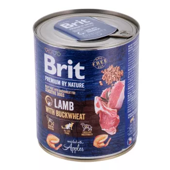 Šlapias šunų ėdalas Brit Premium by Nature ėriena su grikiais 800 g, be grūdų, suaugusiems šunims, skardinė