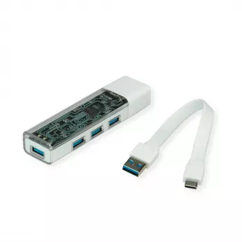ROLINE nešiojamas USB 3.2 Gen 1 šakotuvas, 4 prievadai, Type-A + C jungiamuoju kabeliu