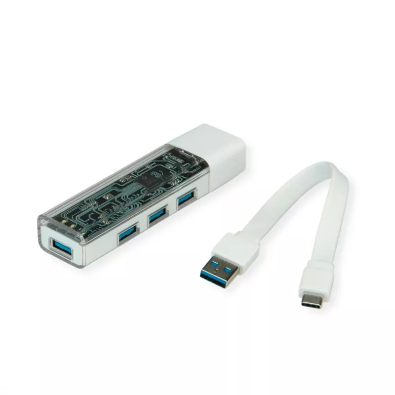 ROLINE nešiojamas USB 3.2 Gen 1 šakotuvas, 4 prievadai, Type-A + C jungiamuoju kabeliu