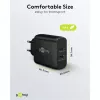 USB-C dvigubas greitas įkroviklis, PD, GaN, 65 W (juodas, 1x USB-C, 1x USB-A, Power Delivery)