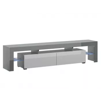 TV stovas Cama Meble TORO 200 — 2000×350×410 mm, pilkas viršus iš medžio drožlių plokštės, pilkas/baltas blizgesys