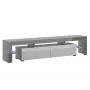 TV stovas Cama Meble TORO 200 — 2000×350×410 mm, pilkas viršus iš medžio drožlių plokštės, pilkas/baltas blizgesys