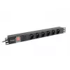 Maitinimo skirstytuvas LANBERG PDU-06E-0200-BK — 6x E tipo lizdai, 16 A, 2 m laidas, 1U stelažas, 220–250 V