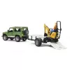 BRUDER Land Rover Defender su priekaba ir JCB mikroekskavatoriumi 8010 CTS bei statybininko figūrėle
