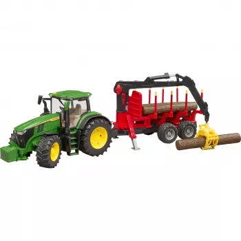 BRUDER John Deere 7R 350 su miškovežio priekaba ir 4 rąstais