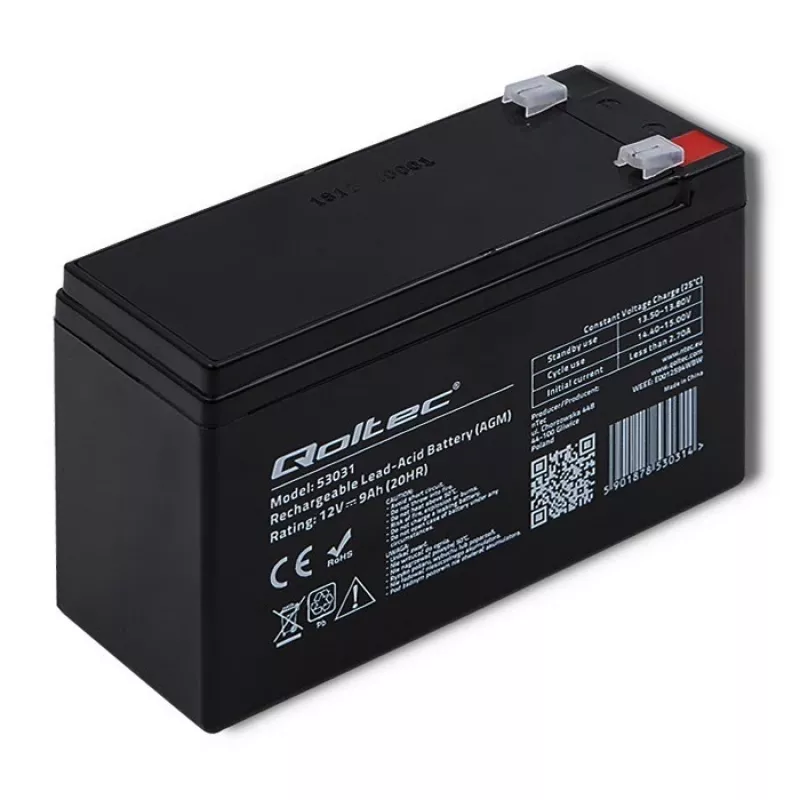 Nepriklausomo maitinimo šaltinio baterija QOLTEC 53031 12V 9Ah žalia, 152×94×65 mm, 2,35 kg
