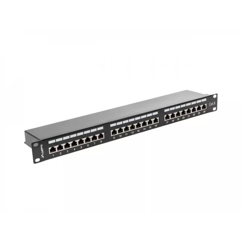 Pataisos skydelis 1U LANBERG PPS6-1024-B, 24 prievadų Cat6, metalinis, juodas, 442×114.5×44,5 mm
