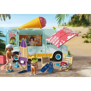 PLAYMOBIL žaidimų rinkinys Ledų furgonas ir banglenčių parduotuvėlė 71904 su figūrėlėmis