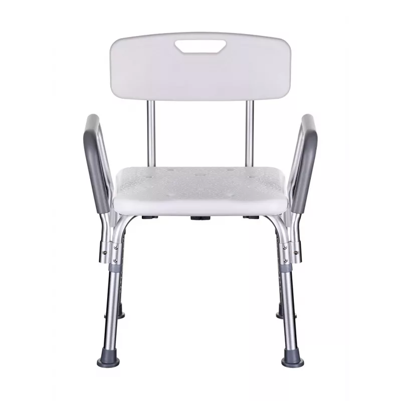 Kėdė dušui ActionMed KP300AM su atlošu ir porankiais, polipropilenas, reguliuojamas aukštis 43–56 cm, sėdynė 40×33 cm, max svoris 110 kg