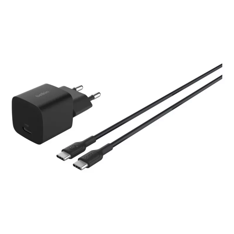 AC sieninis įkroviklis Belkin BoostCharge 25W USB-C PD/PPS, 1 m kabelis, juodas — žaidimų konsolėms, išmaniesiems telefonams, planšetėms
