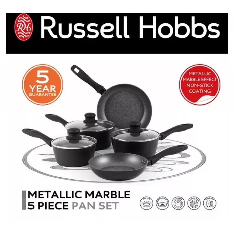 Keptuvių rinkinys 5 vnt. Russell Hobbs Metallic Marble RH02814EU7 – nelipni danga, įvairūs dydžiai