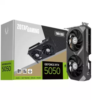 Vaizdo plokštė ZOTAC GeForce RTX 5050 Twin Edge — 8 GB GDDR6, 128 bitų, PCIe x8 5.0, dviejų ventiliatorių aktyvus aušinimas