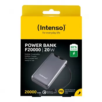 Power bank INTENSO 7332054 — 20000 mAh, PD 3.0 & QC 3.0, 20 W, USB-A + USB-C, pilka